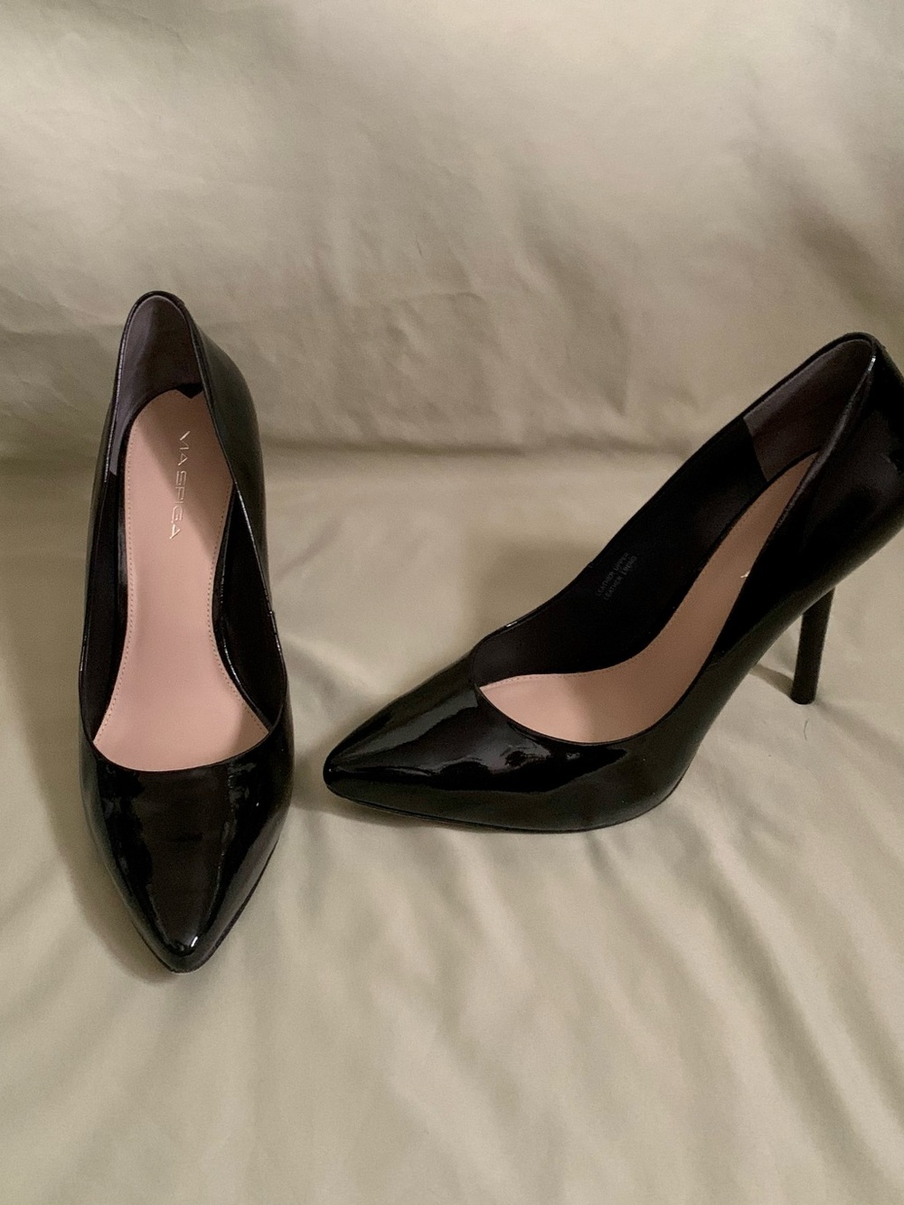 Via Spiga Black Patent Pointed Toe Pumps